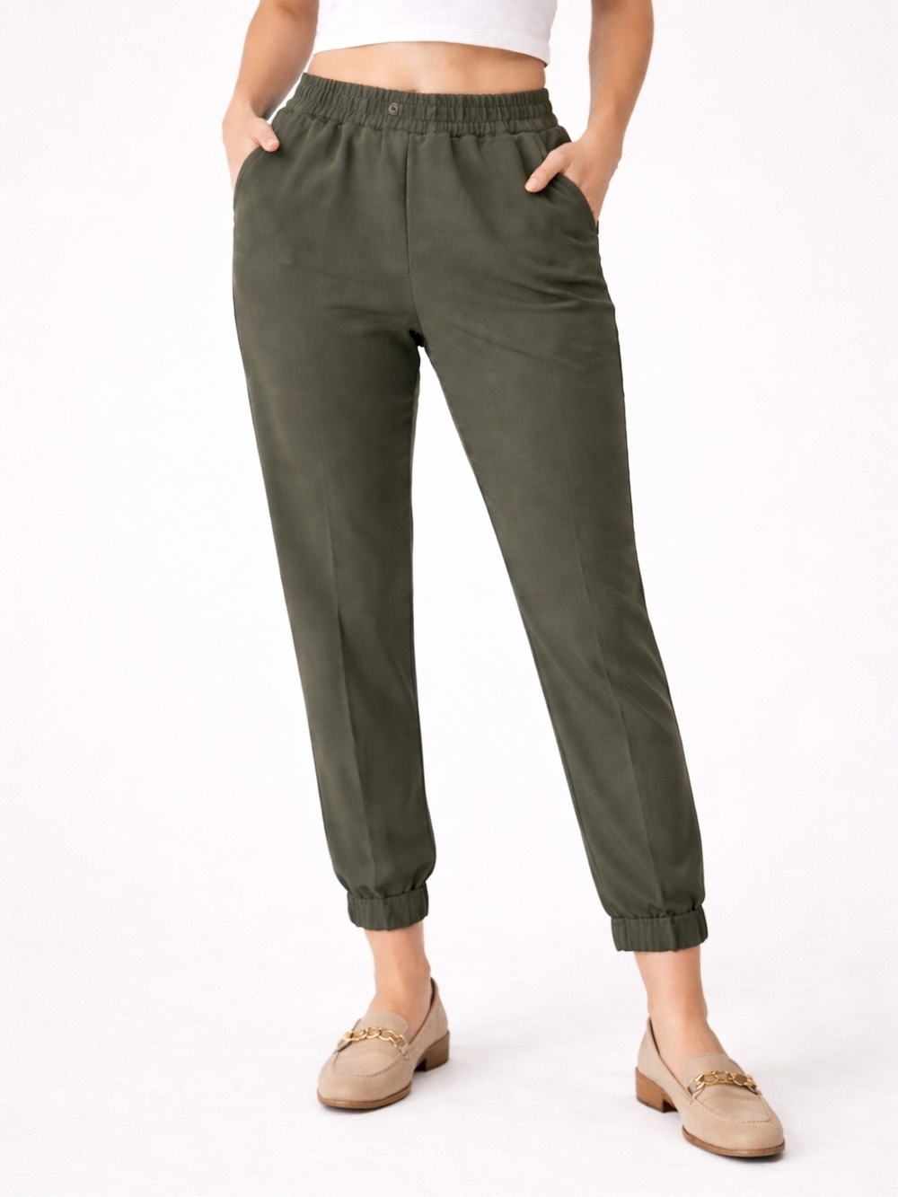 Wilfred Aritzia Olive Pull-On Dress Pants Joggers Cuffed Ankle